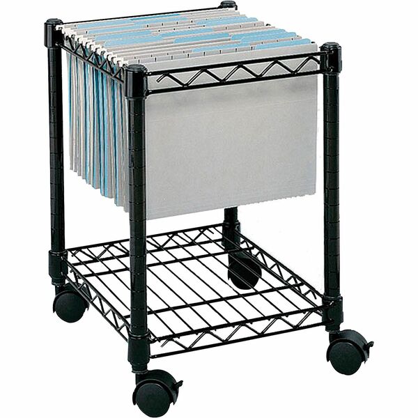 Safco Compact Mobile File Cart - 1 Shelf - 4 Casters - Steel - 15.5" (393.70 mm) Width x 14" (355.60 mm) Depth x 19.5" (495.30 mm) Height - Black - 1 Each