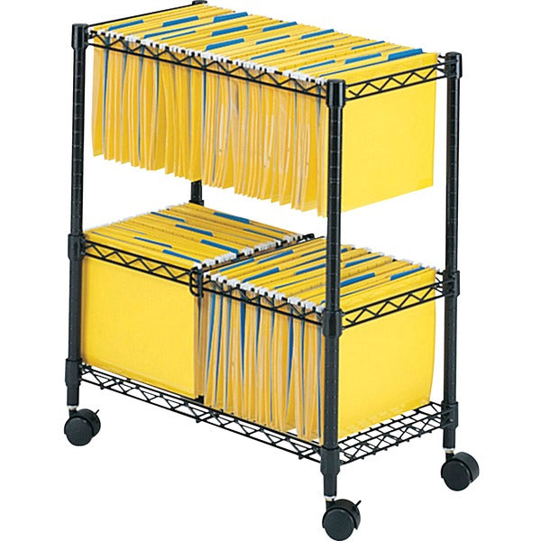 Safco 2-Tier Rolling File Cart - 300 lb (136.08 kg) Load Capacity - 4 Casters - Steel - 25.8" (654.05 mm) Width x 14" (355.60 mm) Depth x 29.8" (755.65 mm) Height - Black - 1 Each