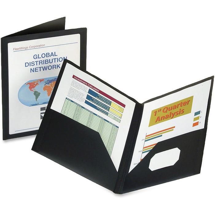 Oxford ViewFolio Letter Pocket Folder - 8 1/2" (215.90 mm) x 11" (279.40 mm) - 100 Sheets Capacity - 2 Pocket(s) - Poly - Black - Durable, Wear Resistant, Water Resistant, Tear Resistant, Opaque, Twin Pocket, Business Card Holder - 1 Each