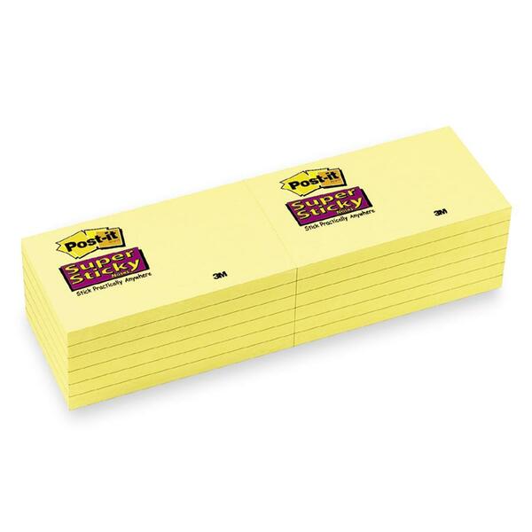 Post-it&reg; Super Sticky Adhesive Notes - 3" x 5" - Rectangle - Canary Yellow - 12 Pack