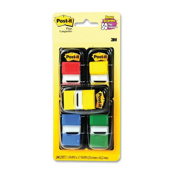 3M Value Pack Flag - 1" (25.40 mm) Flag/Note Length - Rectangle - Assorted - Removable - Dispenser Included - 225 / Pack