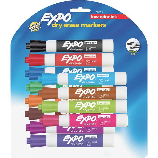 Expo Low Odor Dry Erase Marker - Chisel Marker Point - Erasable - Assorted Ink - 12 / Set