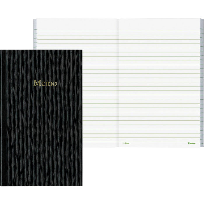 Blueline Glue Binding Side Open Memo Book - 100 Sheets - Glue - 6 3/4" (17.15 cm) x 4" (10.16 cm) Sheet Size - Black Paper - Black Cover - Pocket, Flexible Cover - Recycled - 1 Each