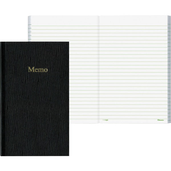 Blueline Glue Binding Side Open Memo Book - 100 Sheets - Glue - 6 3/4" (171.45 mm) x 4" (101.60 mm) Sheet Size - Black Paper - Black Cover - Pocket, Flexible Cover - Recycled - 1 Each