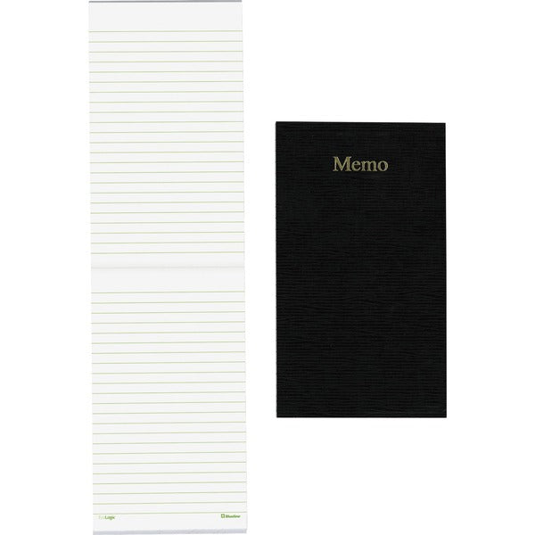 Blueline End Opening Memo Book - 100 Sheets - Perfect Bound - 3 5/8" (91.95 mm) x 6" (152.40 mm) Sheet Size - White Paper - Black Cover - Flexible Cover, Pocket - Recycled - 1 Each