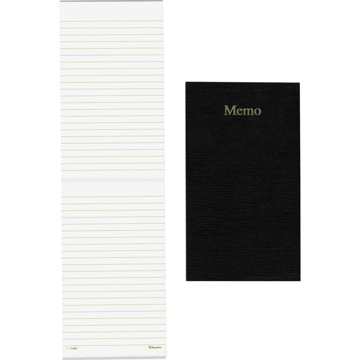 Blueline End Opening Memo Book - 100 Sheets - Perfect Bound - 3 5/8" (9.19 cm) x 6" (15.24 cm) Sheet Size - White Paper - Black Cover - Flexible Cover, Pocket - Recycled - 1 Each