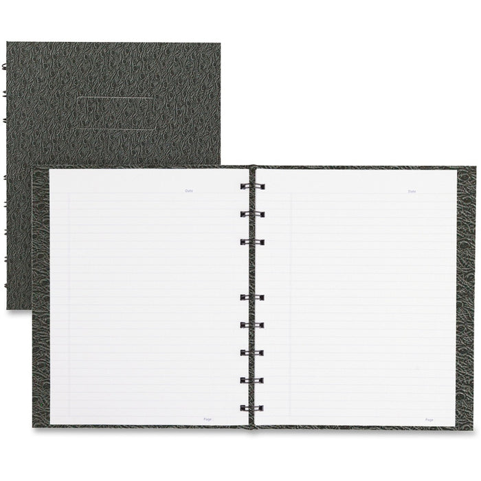 Blueline NotePro Ostrich Twin-Wire Notebook - 192 Sheets - Perfect Bound - Blue Margin - 9 1/4" (23.49 cm) x 7 1/4" (18.42 cm) Sheet Size - Black Textured Cover - Self-adhesive, Hard Cover, Index Sheet - Recycled - 1 Each