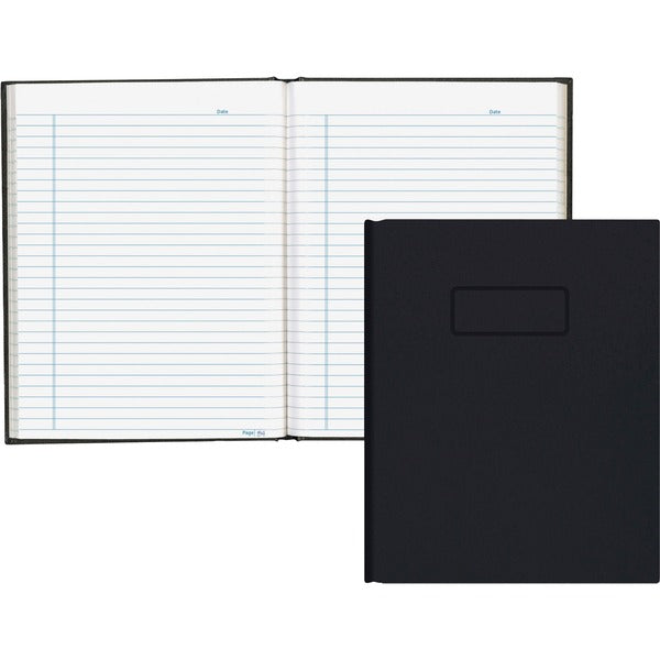 Blueline Hardbound Business Books - 96 Sheets - 192 Pages - Perfect Bound - Ruled Blue Margin - 9 1/4" (234.95 mm) x 7 1/4" (184.15 mm) Sheet Size - White Paper - Black Cover - Hard Cover, Self-adhesive, Index Sheet - Recycled - 1 Each