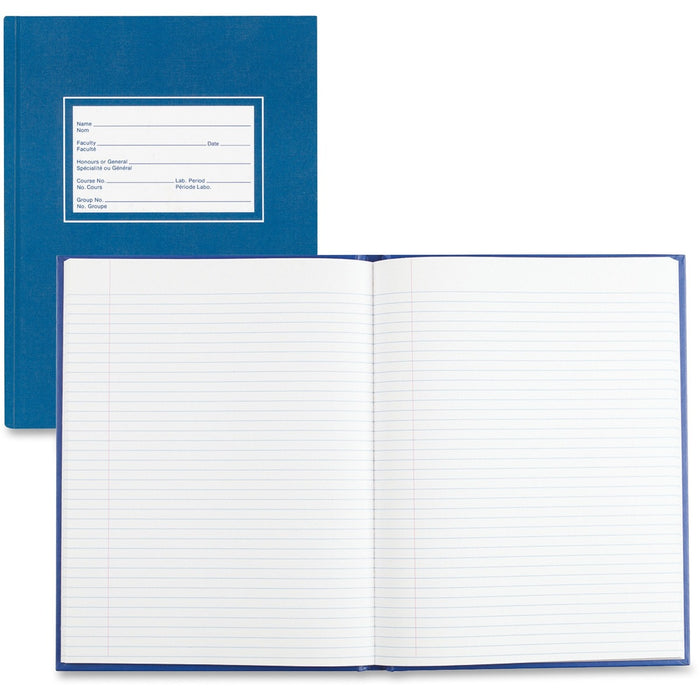 Blueline Lab Composition Book - 100 Sheets - 200 Pages - Perfect Bound - Both Side Ruling Surface - Ruled Red Margin - 10 1/2" (26.67 cm) x 8" (20.32 cm) Sheet Size - White Paper - Blue Cover - Hard Cover - Recycled - 1 Each