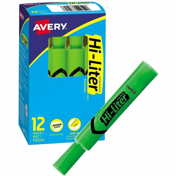 Avery&reg; Desk Style HI-LITER&reg;, Fluorescent Green - Chisel Marker Point - Fluorescent Green Ink - 1 Each