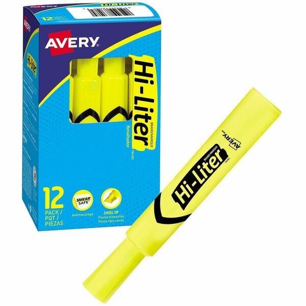 Avery&reg; Desk Style HI-LITER&reg;, Fluorescent Yellow - Chisel Marker Point - Fluorescent Yellow Ink - 1 Each