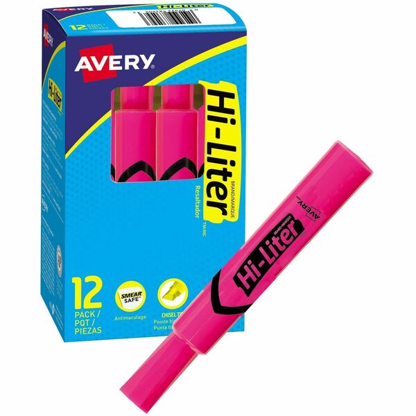 Avery&reg; Desk Style HI-LITER&reg;, Fluorescent Pink - Chisel Marker Point - Fluorescent Pink Ink - 1 Each