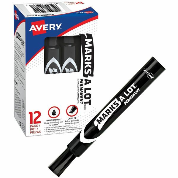 Avery&reg; Marks-A-Lot&reg; Permanent Chisel Tip Marker - Chisel Marker Point - Black Ink - 1 Each
