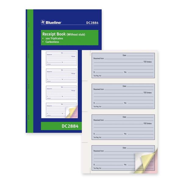 Blueline Receipt Forms Book - 100 Sheet(s) - 3 Part - Carbonless Copy - 6 3/4" (17.1 cm) x 11" (27.9 cm) Sheet Size - Blue Cover - 1 Each