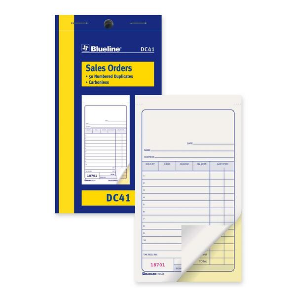 Blueline Sales Order Book - 50 Sheet(s) - 2 PartCarbonless Copy - 3 1/2" (8.9 cm) x 6 1/2" (16.5 cm) Sheet Size - Blue Cover - 1 Each