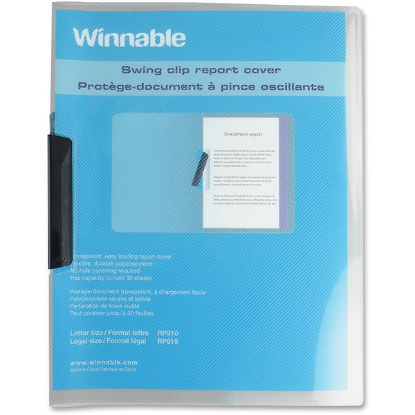 Winnable RP910 Letter Report Cover - 8 1/2" (215.90 mm) x 11" (279.40 mm) - 30 Sheets Capacity - Plastic - Clear - 1 Each
