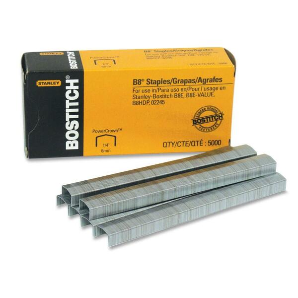 Stanley-Bostitch B8 Power Crown Staples - 1/4" Leg - 1/2" Crown - Chisel Point5000 / Box