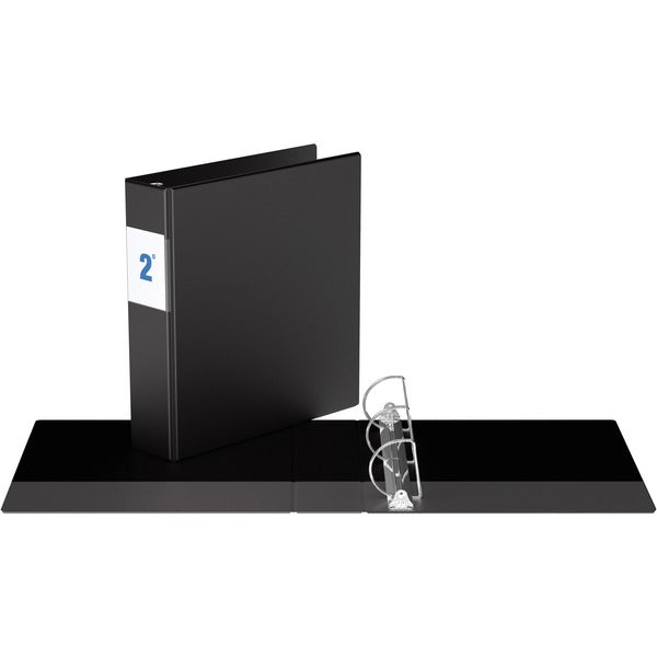 Davis Angle-D Ring Commercial Binder - 2" Binder Capacity - 8 1/2" x 11" Sheet Size - D-Ring Fastener(s) - 2 Inside Front & Back Pocket(s) - Chipboard - Black - Recycled - 1 Each