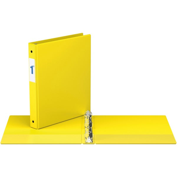 Davis Group&reg; Essential Premium Economy Round Ring Binder - 1" (25.40 mm) Binder Capacity - 8 1/2" (215.90 mm) x 11" (279.40 mm) Sheet Size - Fastener(s): 3 x Round Ring - Pocket(s): 2, Inside Front & Back - Yellow - Recycled - 1 Each
