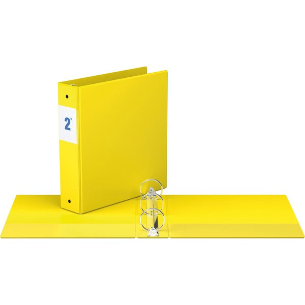 Davis Round Ring Commercial Binder - 2" Binder Capacity - 8 1/2" x 11" Sheet Size - 3 x Round Ring Fastener(s) - 2 Inside Front & Back Pocket(s) - Yellow - Recycled - 1 Each