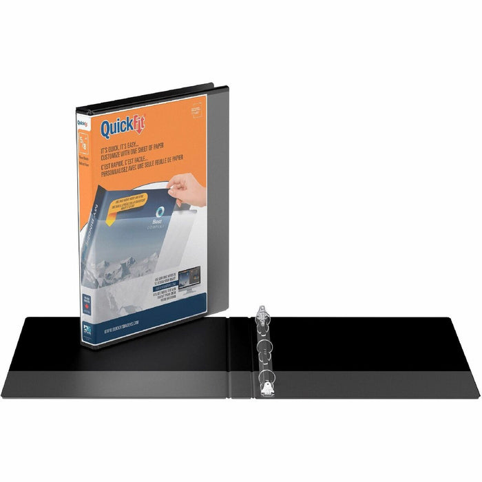 QuickFit Clear-View Binder, 3-Ring Binder, Round Ring, 5/8 Inch, Black - 5/8" (15.75 mm) Binder Capacity - Letter - 8 1/2" (215.90 mm) x 11" (279.40 mm) Sheet Size - 100 Sheet Capacity - 3 x 0.63" (15.88 mm) Ring(s) - Fastener(s): Round Ring - Pocket(s):