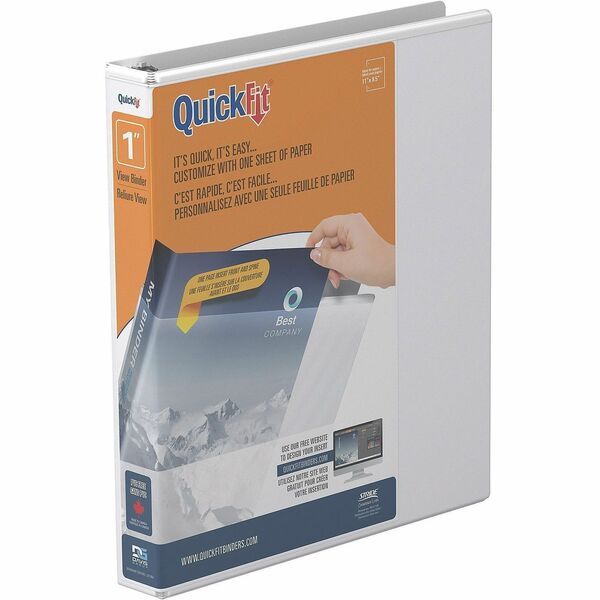 QuickFit View Binder, 3-Ring Binder, Angle D Ring, 1 Inch, White - 1" (25.40 mm) Binder Capacity - Letter - 8 1/2" (215.90 mm) x 11" (279.40 mm) Sheet Size - 225 Sheet Capacity - 3 x 1" (25.40 mm) Ring(s) - Fastener(s): D-Ring - Polypropylene - White - Re