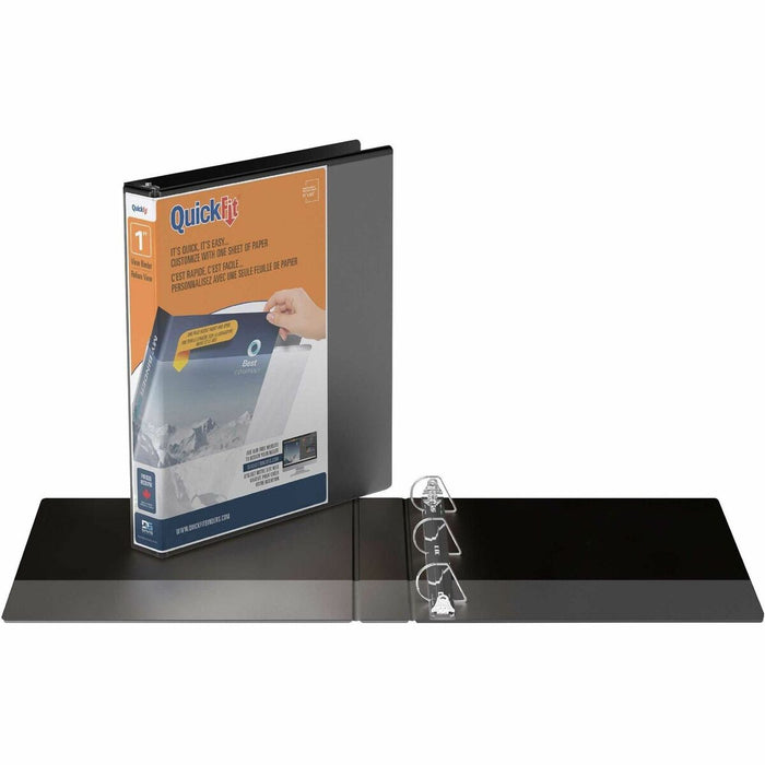 QuickFit View Binder, 3-Ring Binder, Angle D Ring, 1 Inch, Black - 1" (25.40 mm) Binder Capacity - Letter - 8 1/2" (215.90 mm) x 11" (279.40 mm) Sheet Size - 225 Sheet Capacity - 3 x 1" (25.40 mm) Ring - Fastener: D-Ring - Polypropylene - Black - Yes - Cl