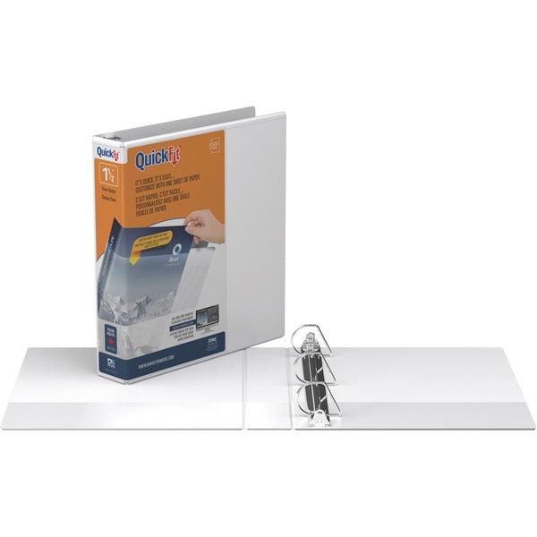 QuickFit QuickFit Angle D-ring View Binder - 1 1/2" (38.10 mm) Binder Capacity - Letter - 8 1/2" (215.90 mm) x 11" (279.40 mm) Sheet Size - Fastener(s): 3 x D-Ring - White - Recycled - Clear Overlay - 1 Each