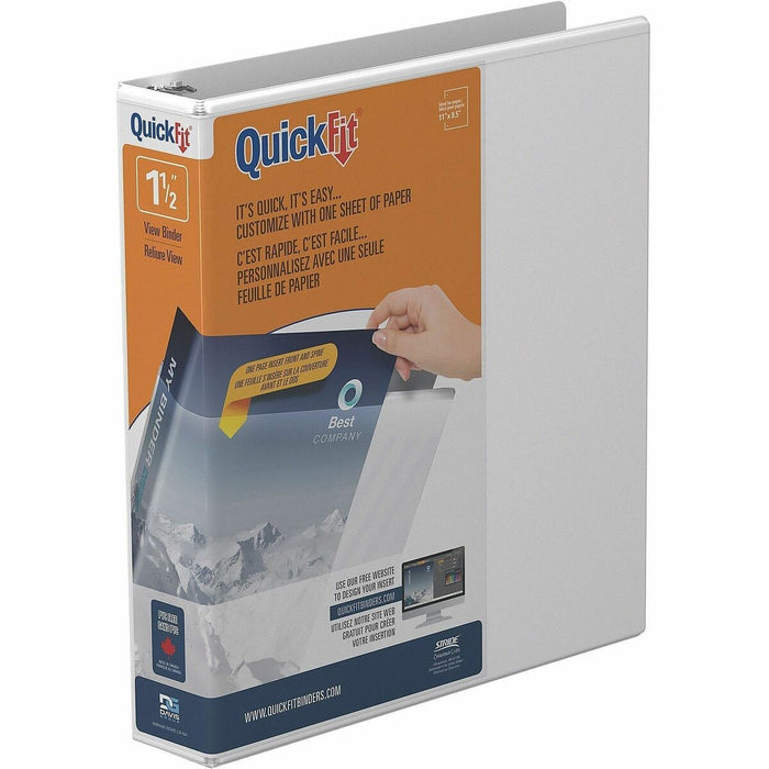 QuickFit View Binder, 3-Ring Binder, Angle D Ring, 1.5 Inch, White - 1 1/2" (38.10 mm) Binder Capacity - Letter - 8 1/2" (215.90 mm) x 11" (279.40 mm) Sheet Size - 375 Sheet Capacity - 3 x 1.50" (38.10 mm) Ring - Fastener: D-Ring - Polypropylene - White -