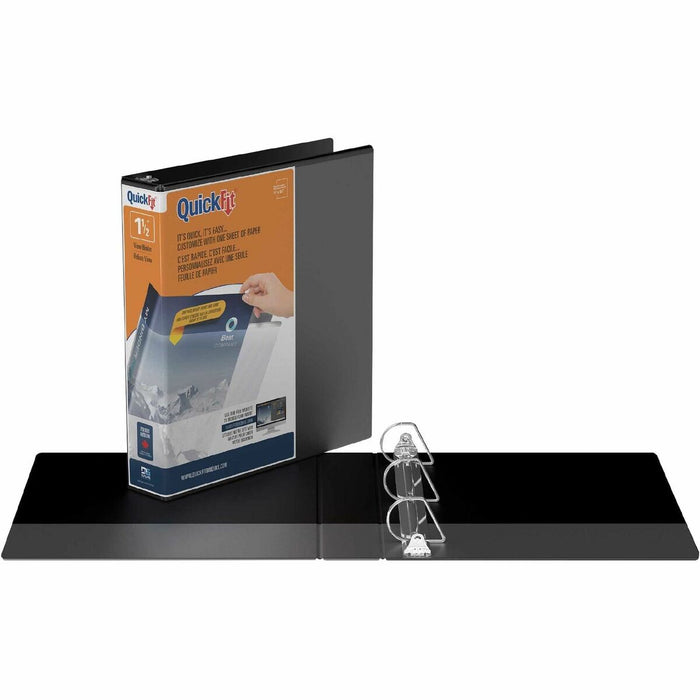 QuickFit View Binder, 3-Ring Binder, Angle D Ring, 1.5 Inch, Black - 1 1/2" (38.10 mm) Binder Capacity - Letter - 8 1/2" (215.90 mm) x 11" (279.40 mm) Sheet Size - 375 Sheet Capacity - 3 x 1.50" (38.10 mm) Ring(s) - Fastener(s): D-Ring - Polypropylene - B