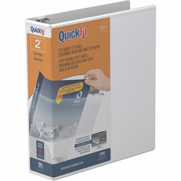 QuickFit View Binder, 3-Ring Binder, Angle D Ring, 2 Inch, White - 2" (50.80 mm) Binder Capacity - Letter - 8 1/2" (215.90 mm) x 11" (279.40 mm) Sheet Size - 500 Sheet Capacity - 3 x 2" (50.80 mm) Ring(s) - Fastener(s): D-Ring - Polypropylene - White - Re