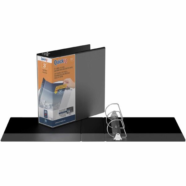 QuickFit View Binder, 3-Ring Binder, Angle D Ring, 3 Inch, Black - 3" (76.20 mm) Binder Capacity - Letter - 8 1/2" (215.90 mm) x 11" (279.40 mm) Sheet Size - 625 Sheet Capacity - 3 x 3" (76.20 mm) Ring(s) - Fastener(s): D-Ring - Polypropylene - Black - Re