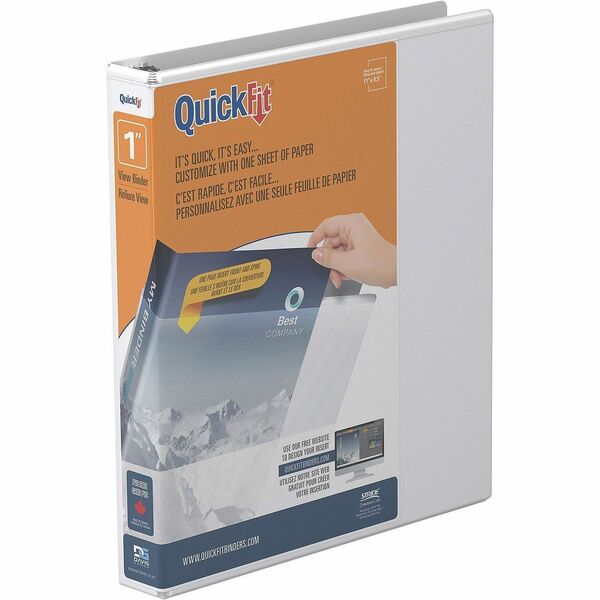 QuickFit Clear-View Binder, 3-Ring Binder, Round Ring, 1 Inch, White - 1" (25.40 mm) Binder Capacity - Letter - 8 1/2" (215.90 mm) x 11" (279.40 mm) Sheet Size - 200 Sheet Capacity - 3 x 1" (25.40 mm) Ring - Fastener: Round Ring - Pocket: Internal - Polyp