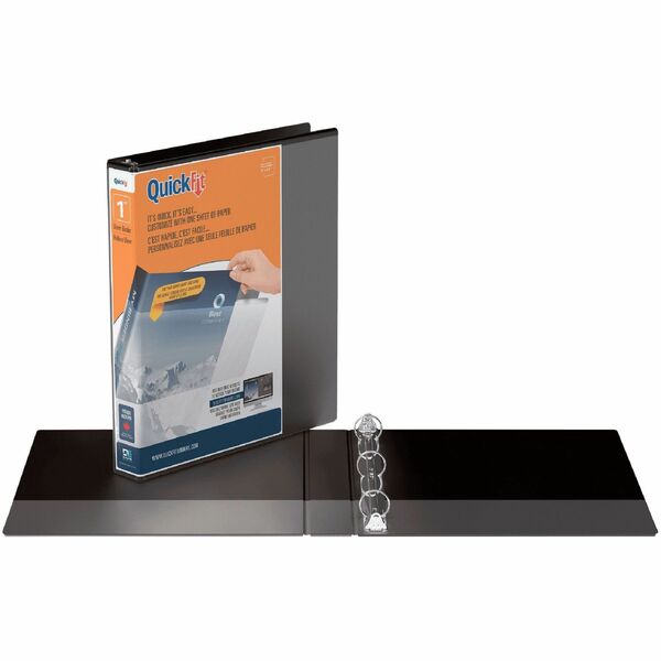 QuickFit Clear-View Binder, 3-Ring Binder, Round Ring, 1 Inch, Black - 1" (25.40 mm) Binder Capacity - Letter - 8 1/2" (215.90 mm) x 11" (279.40 mm) Sheet Size - 200 Sheet Capacity - 3 x 1" (25.40 mm) Ring - Fastener: Round Ring - Pocket: Internal - Polyp