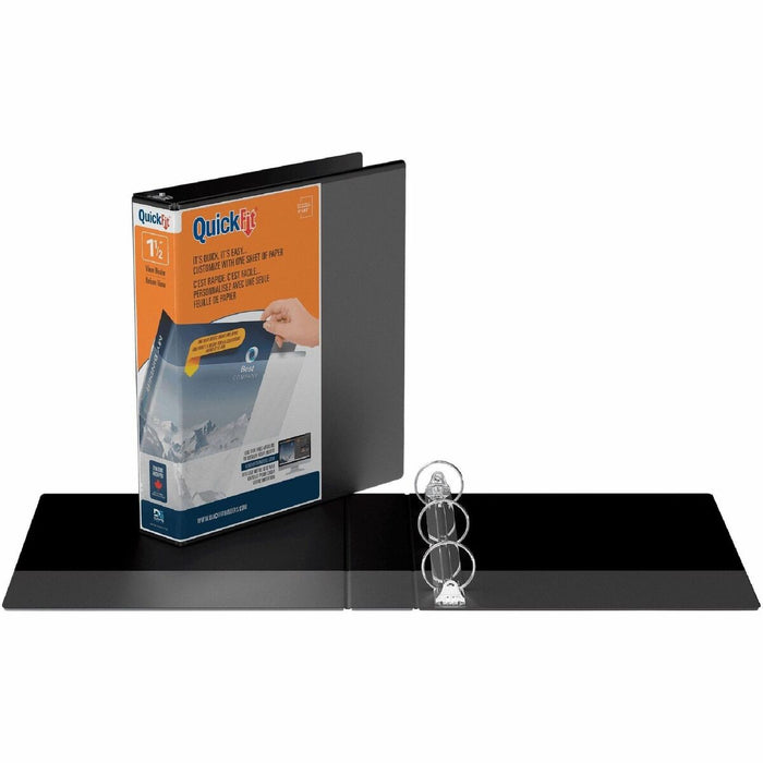QuickFit Clear-View Binder, 3-Ring Binder, Round Ring, 1.5 Inch, Black - 1 1/2" (38.10 mm) Binder Capacity - Letter - 8 1/2" (215.90 mm) x 11" (279.40 mm) Sheet Size - 275 Sheet Capacity - 3 x 1.50" (38.10 mm) Ring(s) - Fastener(s): Round Ring - Pocket(s)