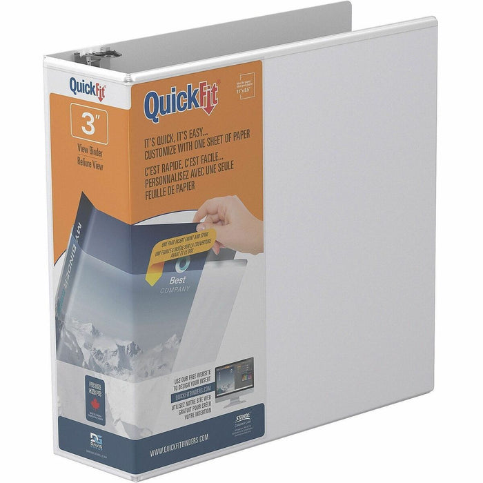 QuickFit Clear-View Binder, 3-Ring Binder, Round Ring, 3 Inch, White - 3" (76.20 mm) Binder Capacity - Letter - 8 1/2" (215.90 mm) x 11" (279.40 mm) Sheet Size - 600 Sheet Capacity - 3 x 3" (76.20 mm) Ring - Fastener: Round Ring - Pocket: Internal - Polyp