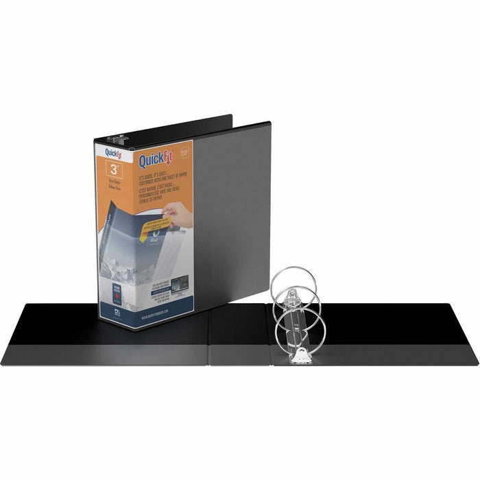 QuickFit Clear-View Binder, 3-Ring Binder, Round Ring, 3 Inch, Black - 3" (76.20 mm) Binder Capacity - Letter - 8 1/2" (215.90 mm) x 11" (279.40 mm) Sheet Size - 600 Sheet Capacity - 3 x 3" (76.20 mm) Ring - Fastener: Round Ring - Pocket: Internal - Polyp