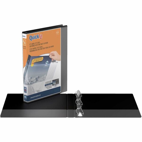 QuickFit View Binder, 3-Ring Binder, Angle D Ring, 5/8 Inch, Black - 5/8" (15.75 mm) Binder Capacity - Letter - 8 1/2" (215.90 mm) x 11" (279.40 mm) Sheet Size - 150 Sheet Capacity - 3 x 0.63" (15.88 mm) Ring - Fastener: D-Ring - Pocket: Internal - Polypr