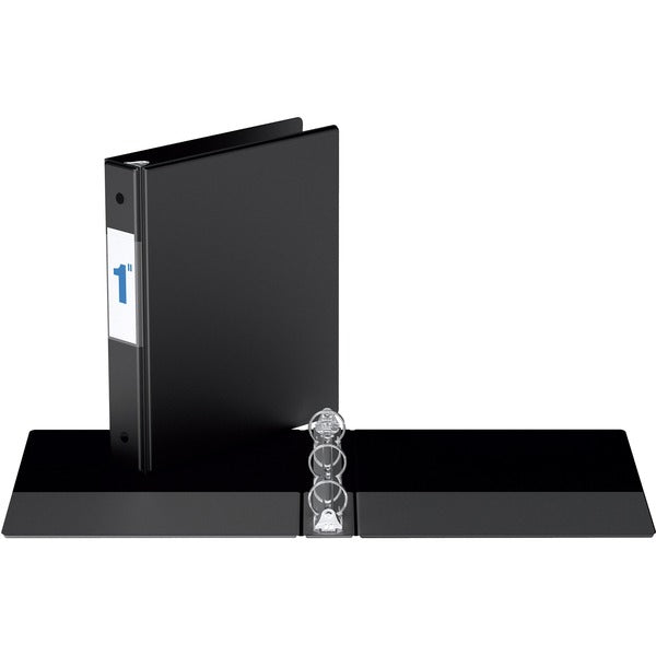 Davis Round Ring Special Sized Binder - 1" (25.40 mm) Binder Capacity - 5" (127 mm) x 8 1/2" (215.90 mm) Sheet Size - 200 Sheet Capacity - Fastener(s): 3 x Round Ring - Pocket(s): Internal - Vinyl - Black - Recycled - Label Holder - 1 Each