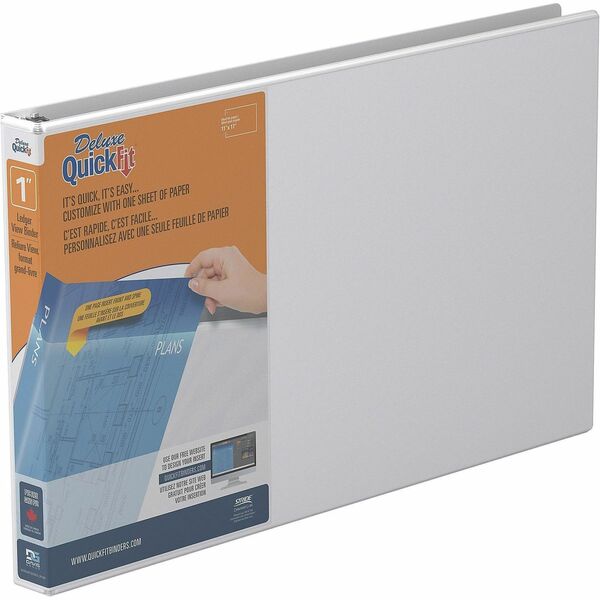 QuickFit Heavy-Duty Landscape 3-Ring Binder, D-Ring, View Binder, 1 Inch, White - 1" (25.40 mm) Binder Capacity - 11" (279.40 mm) x 17" (431.80 mm) Sheet Size - 225 Sheet Capacity - 3 x 1" (25.40 mm) Ring(s) - Fastener(s): D-Ring - Polypropylene - White -