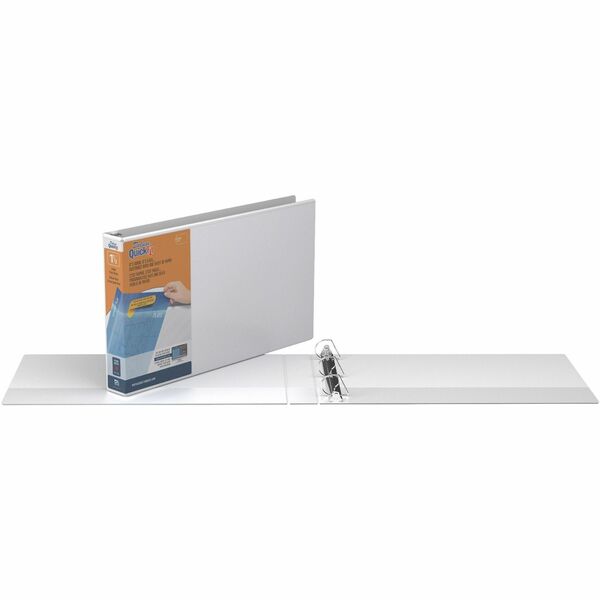 QuickFit Heavy-Duty Landscape 3-Ring Binder, D-Ring, View Binder, 1.5 Inch, White - 1 1/2" (38.10 mm) Binder Capacity - 11" (279.40 mm) x 17" (431.80 mm) Sheet Size - 350 Sheet Capacity - 3 x 1.50" (38.10 mm) Ring - Fastener: D-Ring - Pocket: Internal - P