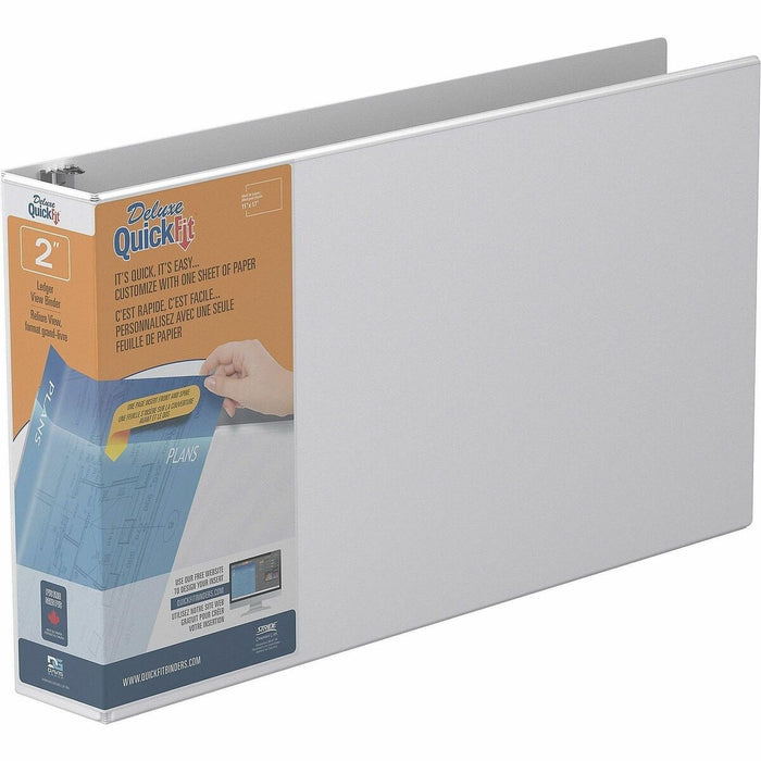 QuickFit Heavy-Duty Landscape 3-Ring Binder, D-Ring, View Binder, 2 Inch, White - 2" (50.80 mm) Binder Capacity - 11" (279.40 mm) x 17" (431.80 mm) Sheet Size - 475 Sheet Capacity - 3 x 2" (50.80 mm) Ring - Fastener: D-Ring - Pocket: Internal - Polypropyl