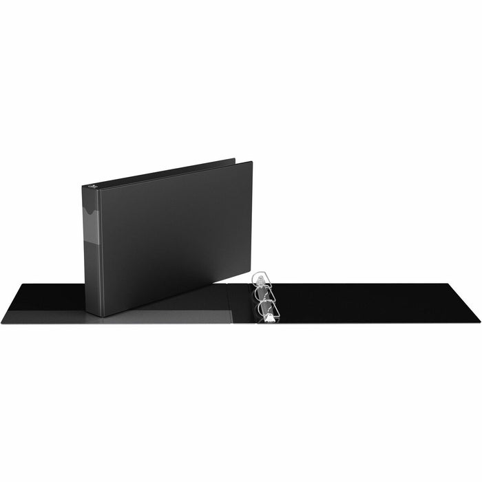 Davis Ring Binder - 1 1/2" (38.10 mm) Binder Capacity - Ledger - 11" (279.40 mm) x 17" (431.80 mm) Sheet Size - 350 Sheet Capacity - 3 x 1.50" (38.10 mm) Ring - Fastener: D-Ring - Polypropylene - Black - Recycled - Spine Label, Heavy Duty, Antimicrobial,