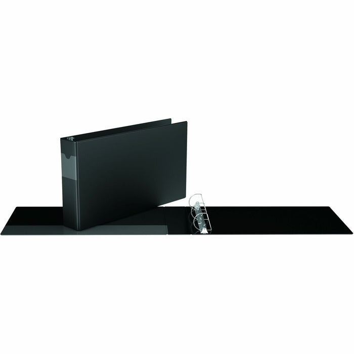 Davis Ring Binder - 2" (50.80 mm) Binder Capacity - Ledger - 11" (279.40 mm) x 17" (431.80 mm) Sheet Size - 475 Sheet Capacity - 3 x 2" (50.80 mm) Ring - Fastener: D-Ring - Polypropylene - Black - Recycled - Heavy Duty, Spine Label, Antimicrobial, Locking