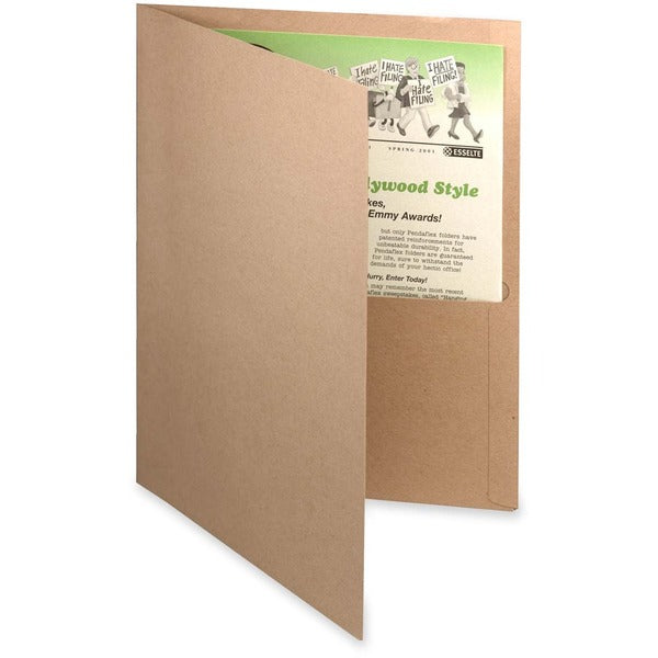 Oxford Letter Recycled Pocket Folder - 8 1/2" (215.90 mm) x 11" (279.40 mm) - 2 Inside Front, Inside Front & Back Pocket - Fiber - Natural - 10% Recycled - 10 / Pack