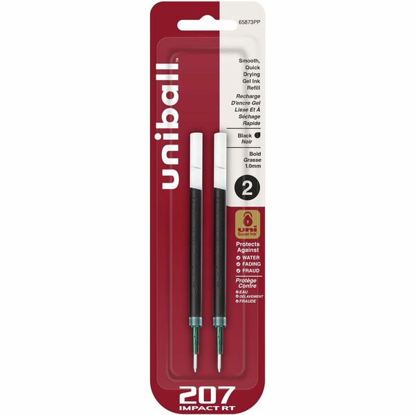 uniball&trade; 207 Impact RT Gel Pen Refill - 1 mm (0.04") , Bold Point - Black Ink - Acid-free, Fade Proof, Water Proof, Super Ink - 2 / Pack