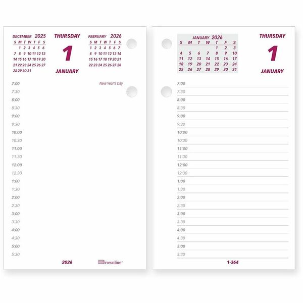 Brownline Daily Calendar Refill for C2S Stand, English - Daily - 12 Month - January 2026 to December 2026 - 7:00 AM to 6:30 PM - Half-hourly - 1 Day Double Page Layout - 6" (152.40 mm) x 3 1/2" (88.90 mm) Sheet Size - White - Paper - Reference Calendar, U
