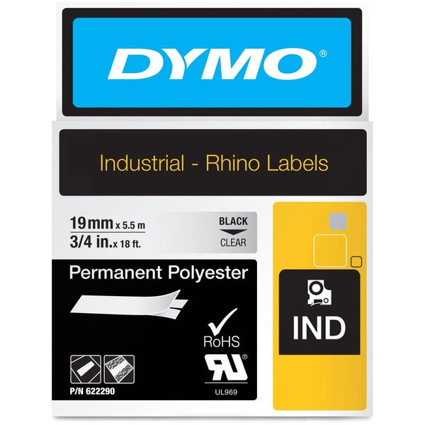 Dymo RhinoPro Thermal Label - 0.75" Width x 216" Length - Permanent - 1 Roll - Clear