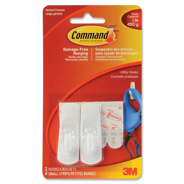 3M Small Hooks with Command Adhesive - 1 lb (453.59 g) Capacity - for Multipurpose - White - 2 / Pack