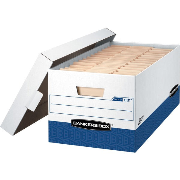 Bankers Box Presto File Storage Box - Internal Dimensions: 12" (304.80 mm) Width x 24" (609.60 mm) Depth x 10" (254 mm) Height - External Dimensions: 13" (330.20 mm) Width x 25.4" (644.65 mm) Depth x 10.5" (266.70 mm) Height - 750 lb (340194.28 g) - Media